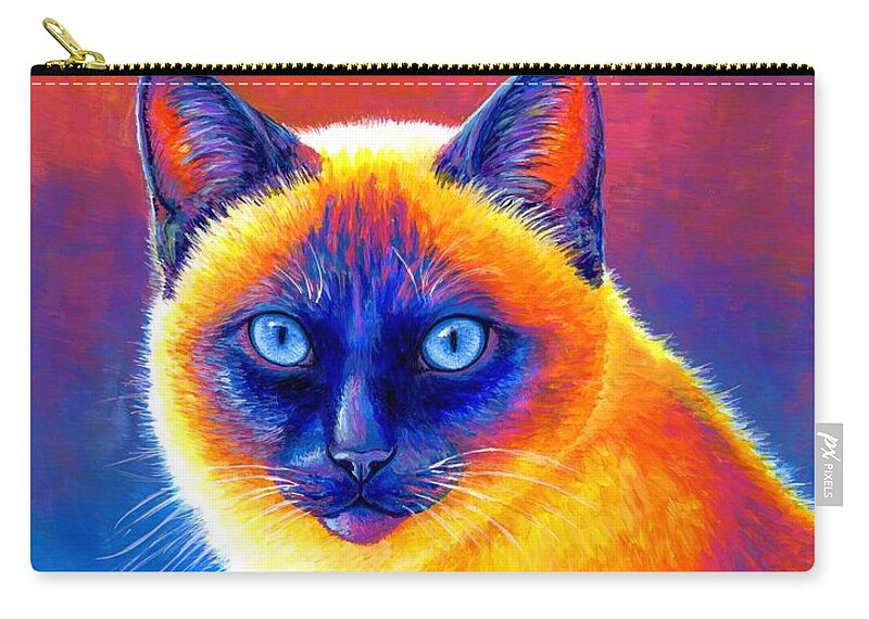 Siamese Cat Zip Pouch featuring the painting Jewel of the Orient - Colorful Siamese Cat by Rebecca Wang
