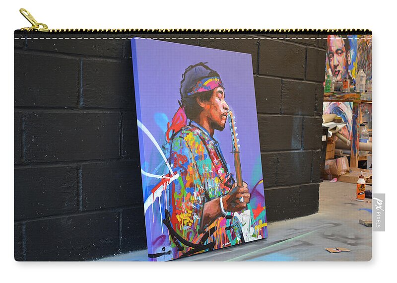 Jimi Zip Pouch featuring the painting Jimi Hendrix II by Richard Day