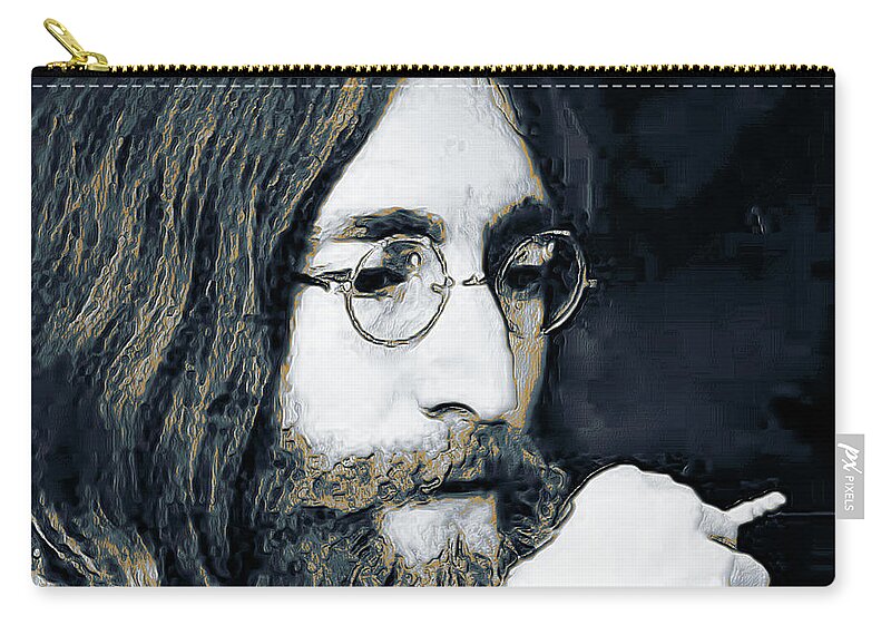 Jon Lennon Zip Pouch featuring the digital art John Lennon by David Lane