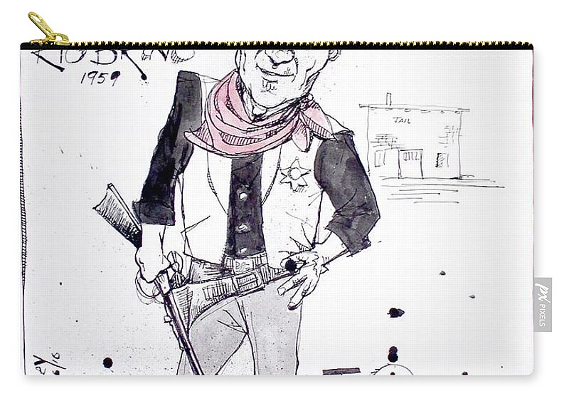  Zip Pouch featuring the drawing John Wayne by Phil Mckenney