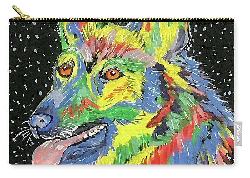 Colorful German Shepard Zip Pouch featuring the painting Johnny Cash by Kathy Marrs Chandler