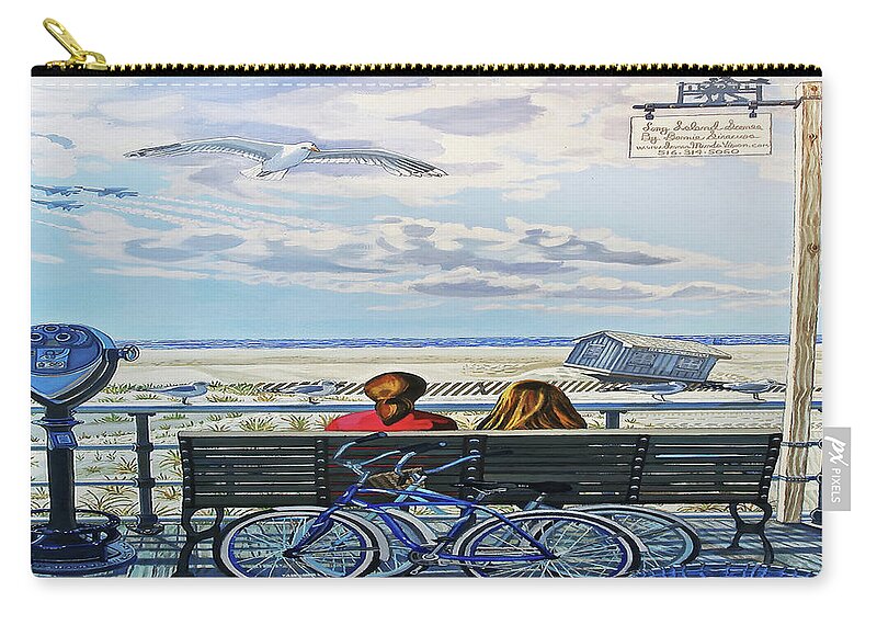  Zip Pouch featuring the painting Jones Beach Boardwalk Tote Bag Version by Bonnie Siracusa