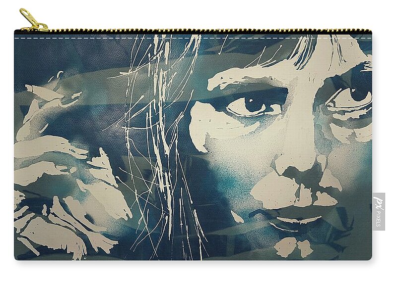 Joni Mitchell Zip Pouch featuring the painting Joni Mitchell - River by Paul Lovering