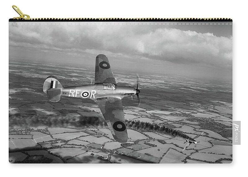 303 Squadron Zip Pouch featuring the photograph Josef Frantisek of 303 Squadron in action BW version by Gary Eason