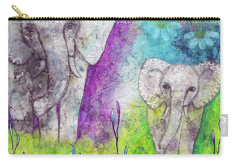 Elephants Zip Pouch featuring the painting Josephine and Lily by Winona's Sunshyne