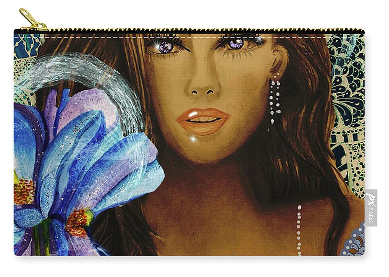 Zen Romantic Female Glamour Florral Zip Pouch featuring the mixed media Joyful Radiance by Lorie Fossa