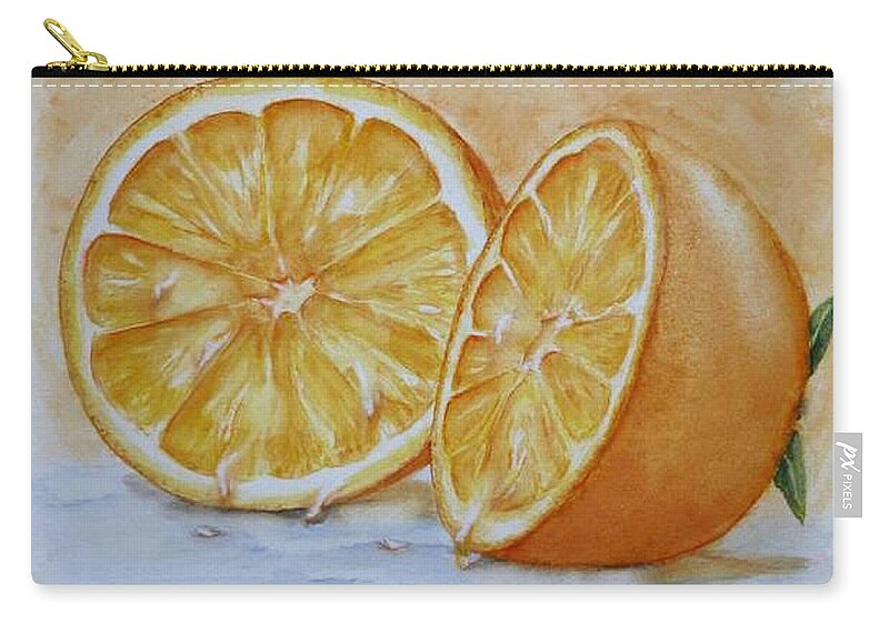 Orange Zip Pouch featuring the painting Juicy Orange by Kelly Mills