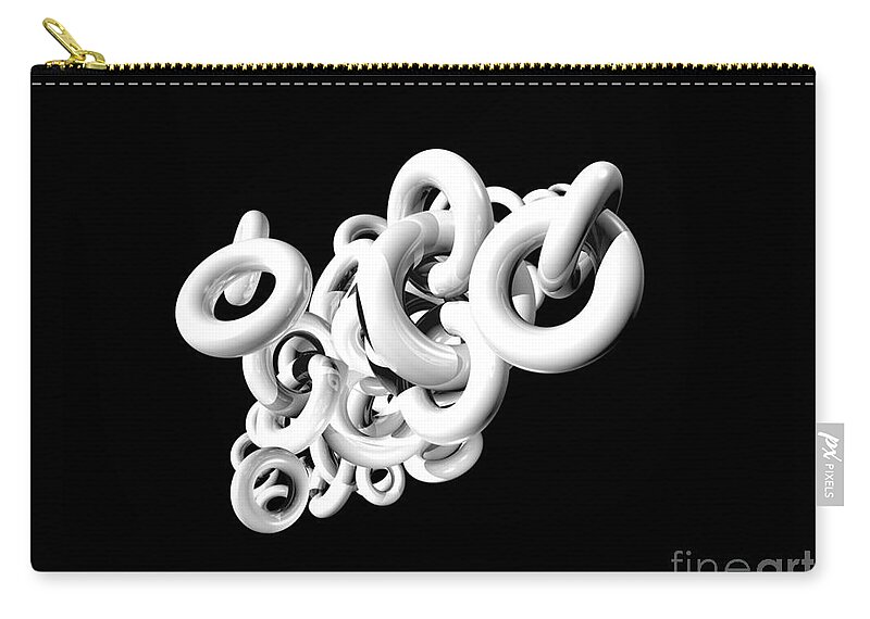 Black And White Zip Pouch featuring the digital art Jumbled Rings by Phil Perkins