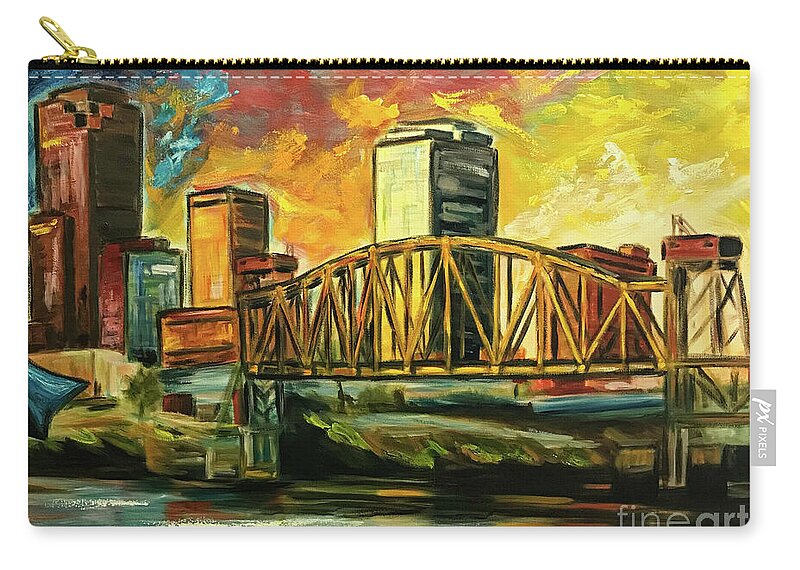 Paintings Zip Pouch featuring the painting Junction Bridge by Sherrell Rodgers