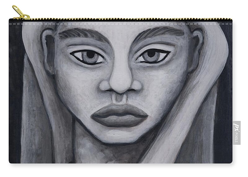 Portrait Zip Pouch featuring the painting Juniper. Monochromatic Portrait Study. by Amy E Fraser