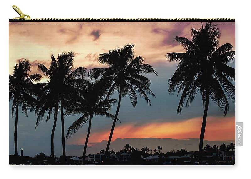 Palm Tree Zip Pouch featuring the photograph Jupiter Inlet Palms at Sunset by Laura Fasulo
