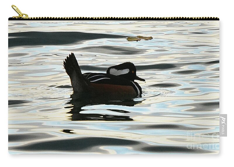 Thirsty Hooded Merganser Zip Pouch featuring the photograph Just a TearDrop Sip by fototaker Tony