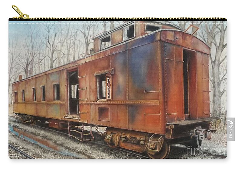 Caboose Zip Pouch featuring the drawing Just Needs Buffing by David Neace
