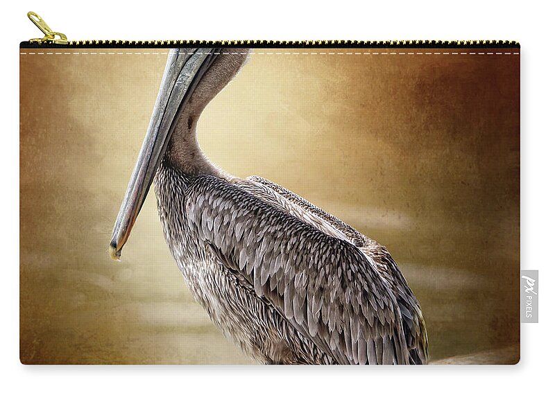 Pelican Zip Pouch featuring the digital art Juvenile Brown Pelican by Linda Lee Hall