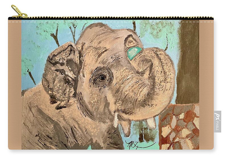 Kaavan Zip Pouch featuring the painting Kaavan World's Loneliest Elephant Rescued By Cher by Melody Fowler