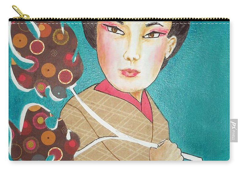 Japanese Girl Zip Pouch featuring the mixed media Kaede by Jayne Somogy