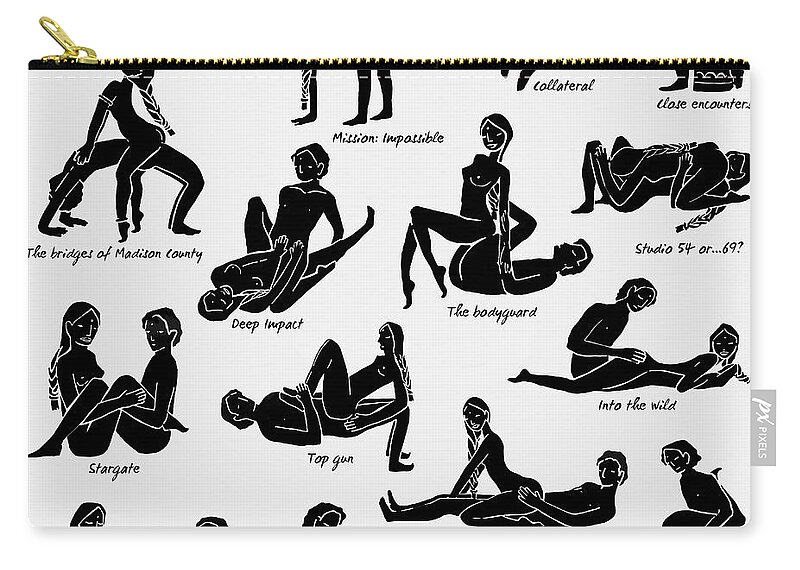 Kama Sutra Illustrated poses named with films Carry-all Pouch by Gina Dsgn  - Pixels