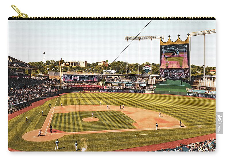 Kansas City Zip Pouch featuring the photograph Kansas City Home Run Panorama At The K by Gregory Ballos
