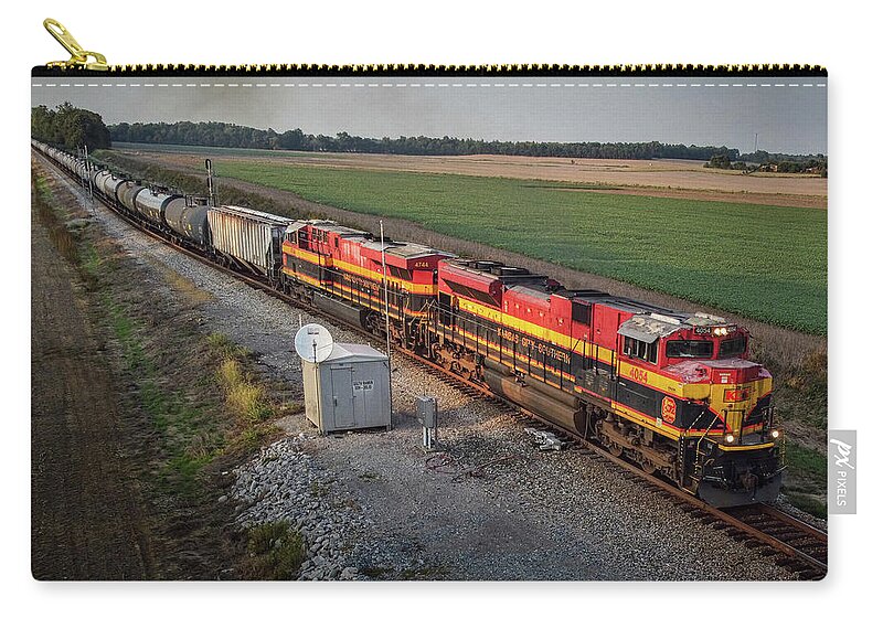 Railroad Zip Pouch featuring the photograph Kansas City Southern 4054 and 4744 lead loaded ethanol train by Jim Pearson