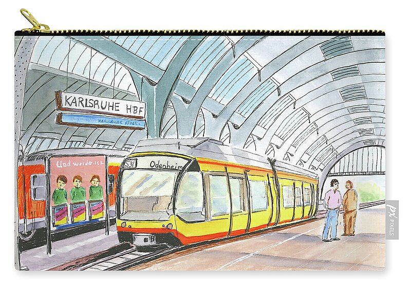 Travel Zip Pouch featuring the painting Karlsruhe Hauptbahnhof by Tracy Hutchinson