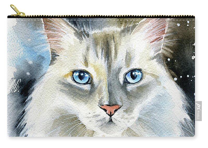 Cat Zip Pouch featuring the painting Kate Fluffy Cat Painting by Dora Hathazi Mendes