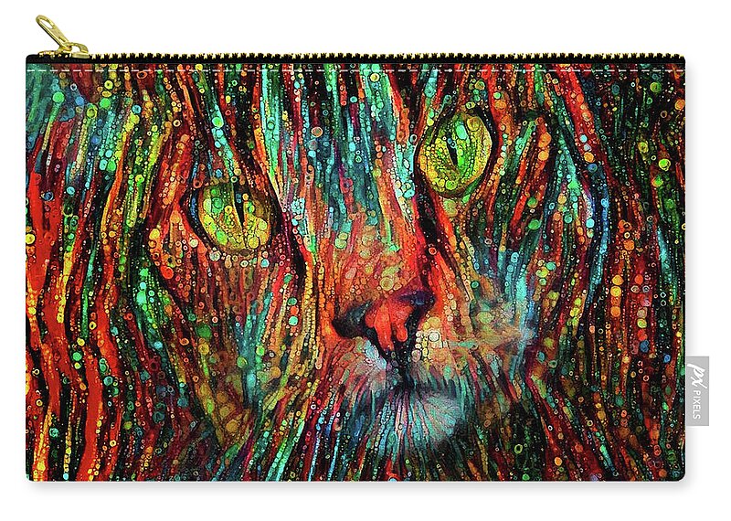 Colorful Cat Zip Pouch featuring the mixed media Katie the Colorful Cat by Peggy Collins