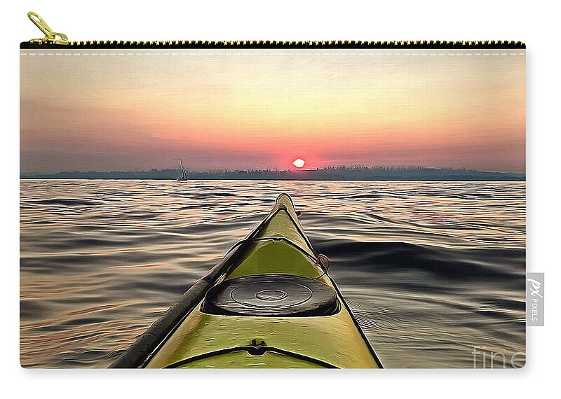 Kayak Zip Pouch featuring the photograph Kayaking into the Sunset by Sea Change Vibes