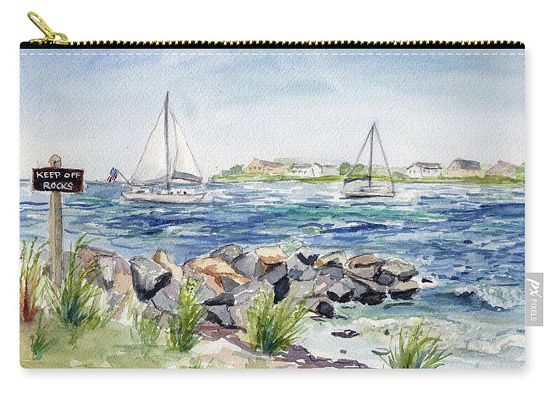 Sail Boats Zip Pouch featuring the painting Keep Off the Rocks by Clara Sue Beym