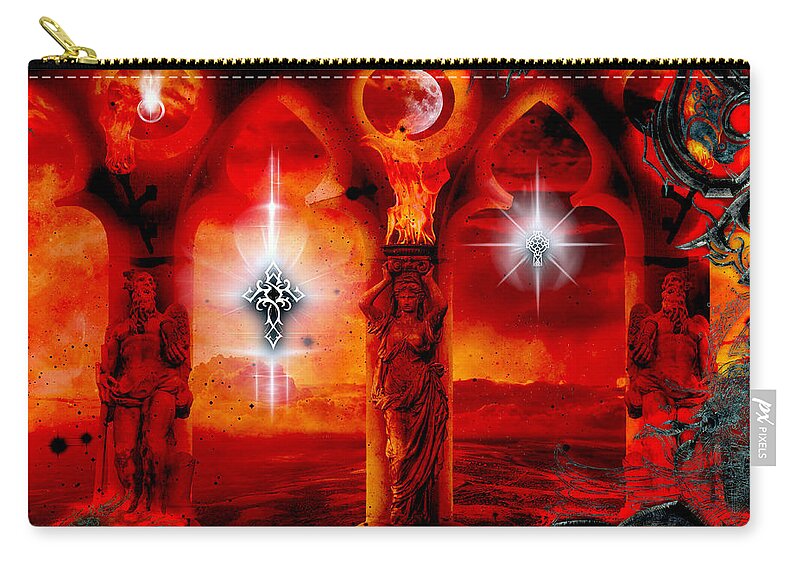 Fantasy Zip Pouch featuring the digital art Keeper Of The Flame by Michael Damiani
