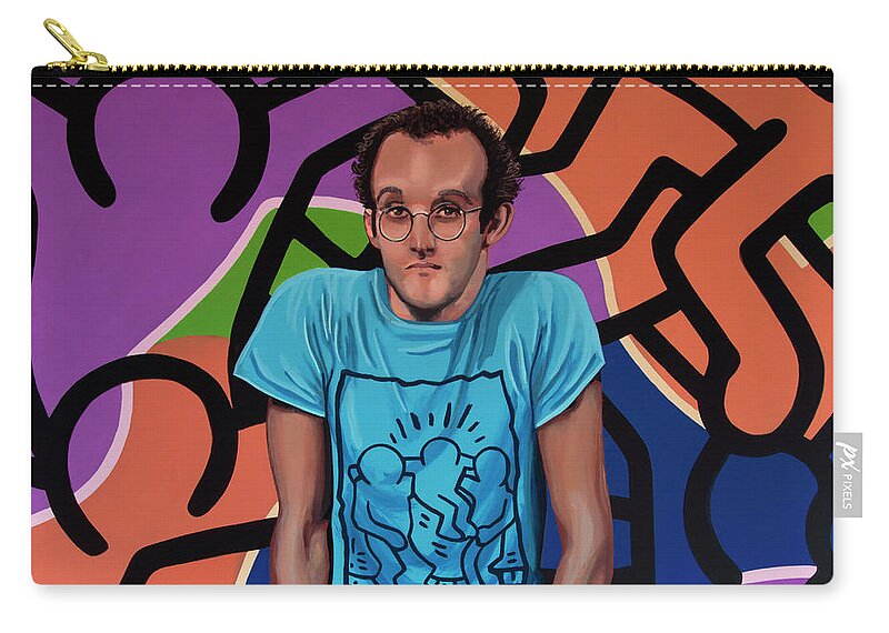 Keith Haring Zip Pouch featuring the painting Keith Haring Painting by Paul Meijering
