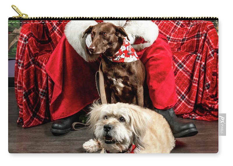 Annie Zip Pouch featuring the photograph Kellie and Annie with Santa 2 by Christopher Holmes