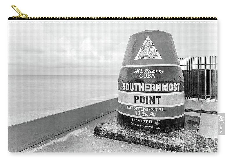 2021 Zip Pouch featuring the photograph Key West Southernmost Point Buoy Black and White Photo by Paul Velgos