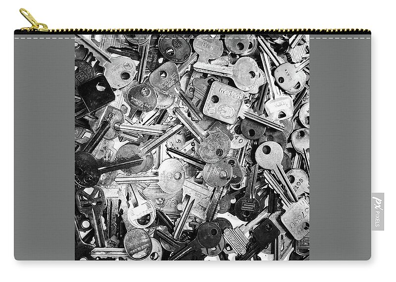 Keys Zip Pouch featuring the photograph Keys in black and white by Valerie Collins