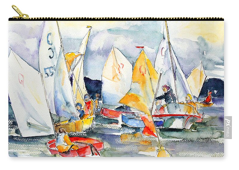 Optimist Zip Pouch featuring the painting Kids Sail Training by Barbara Pommerenke