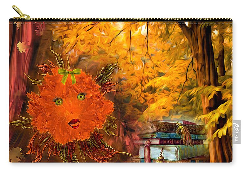 Fantasy Zip Pouch featuring the digital art Kikki the fluffy flower storyteller by Giada Rossi