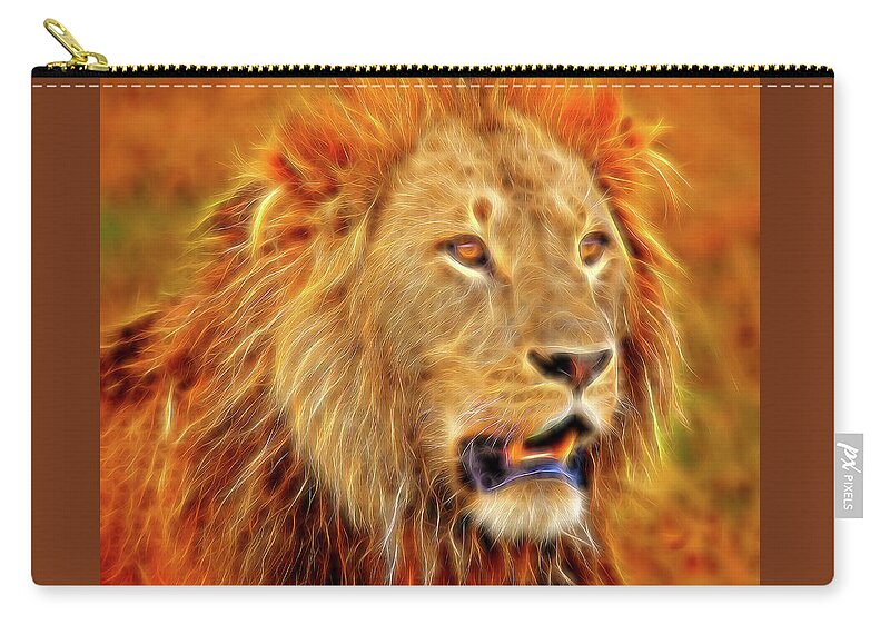 Africa Zip Pouch featuring the photograph King of Beasts -Stylized by Mitchell R Grosky