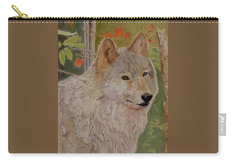 Wolf Zip Pouch featuring the painting King of the Forest by Kathy Crockett