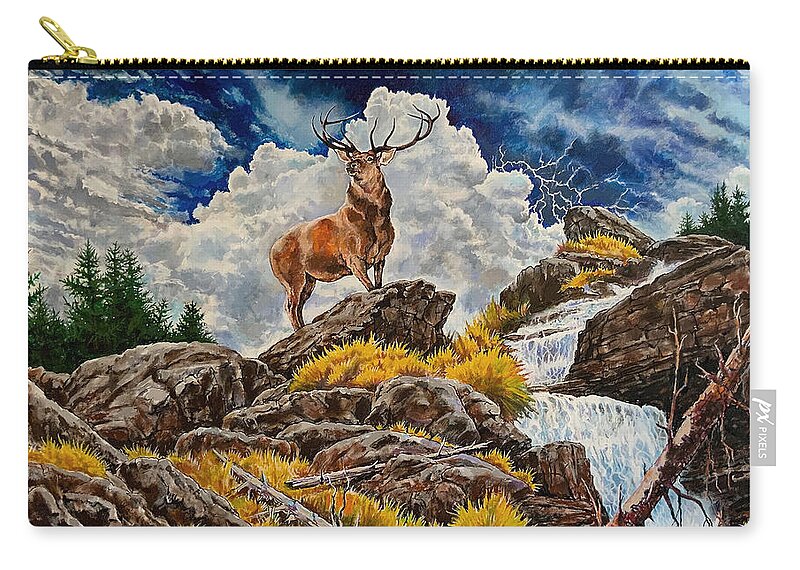 Deer Zip Pouch featuring the digital art King of the Mountain by Frank Harris