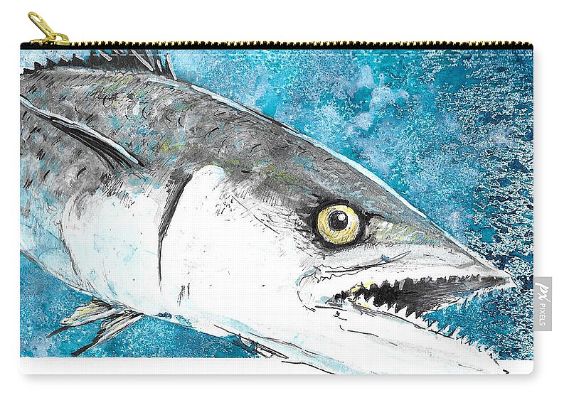 Fish; Kingfish; Mayport; Fishing; Sportfish; Jacksonville; Florida; Splash; Reel; Launch Zip Pouch featuring the painting Kingfish on the fly. by Thomas Hamm