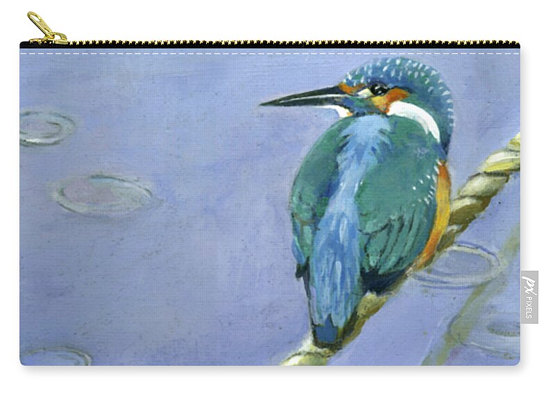 Freedom Zip Pouch featuring the painting Kingfisher in the Rain by Penny Taylor-Beardow