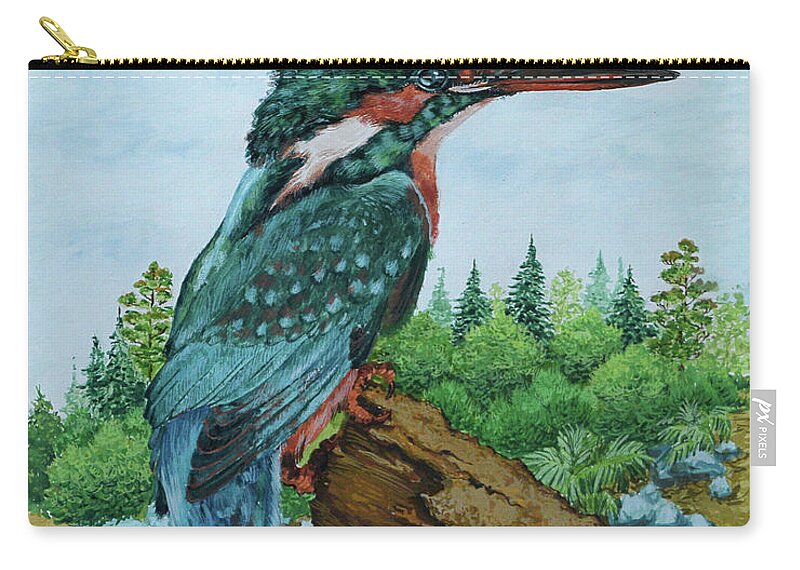  Carry-all Pouch featuring the painting Kingfisher by Jyotika Shroff