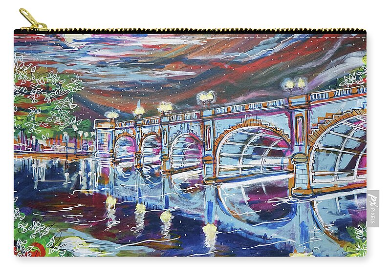 Kingston Upon Thames Zip Pouch featuring the painting Kingston Bridge by Laura Hol Art
