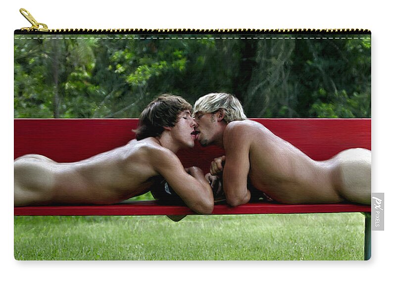 Gay Zip Pouch featuring the painting Kiss on a Bench by Troy Caperton