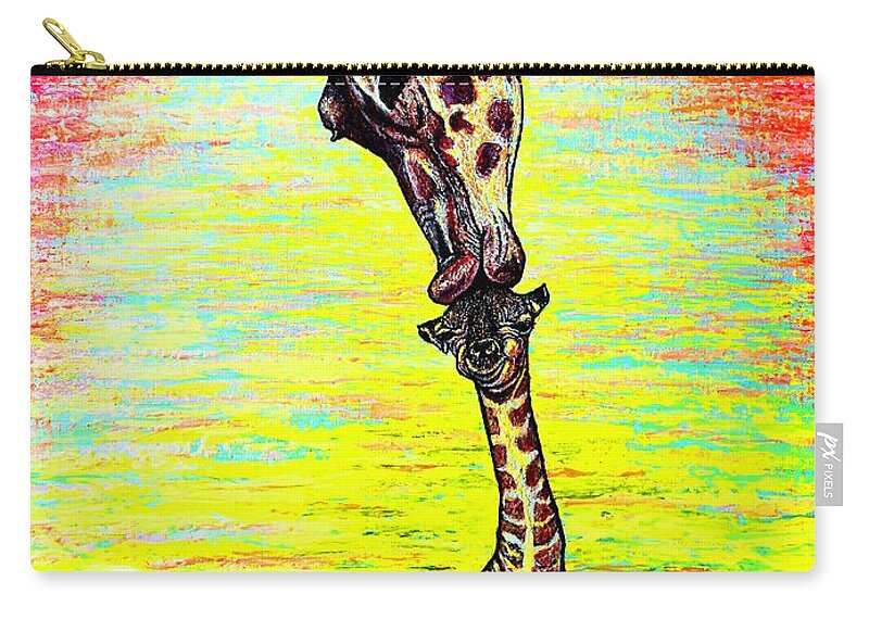 Giraffe Zip Pouch featuring the painting Kiss by Viktor Lazarev