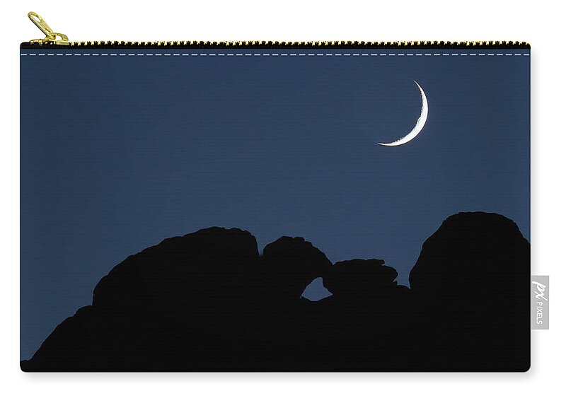 Moon Zip Pouch featuring the photograph Kissing Camels Moonset by Bob Falcone