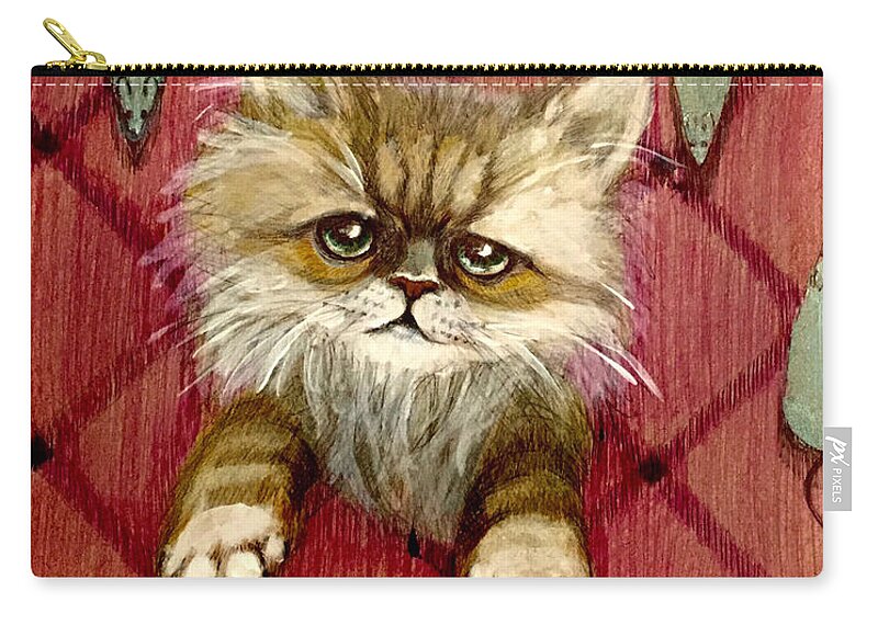 Kitten Zip Pouch featuring the drawing Kitten and mouse by Lana Sylber