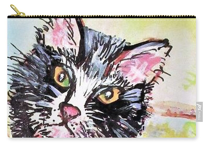 Black Cat Zip Pouch featuring the painting Kitty Cat Black by Linda Shackelford