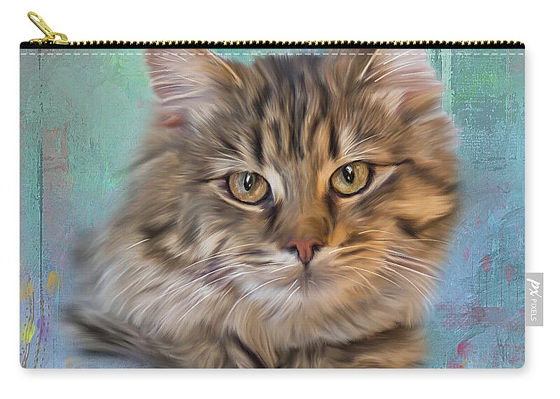 Tiger Kitty Zip Pouch featuring the digital art Kitty in Flower Field by Mary Timman