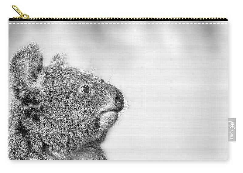 Koala Zip Pouch featuring the photograph Koala portrait in Black and white by Gareth Parkes