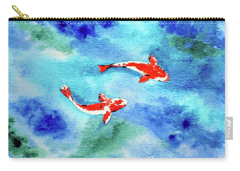 Watercolor Zip Pouch featuring the painting Koi in Pond by Rohvannyn Shaw